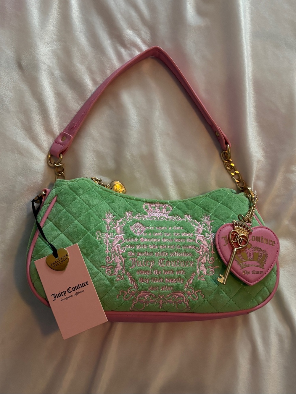 Juicy Couture “Juicy Tale”Green and Pinn Quilted Shoulder Bag